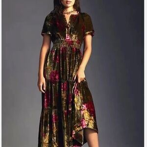 Anthropologie The Somerset Velvet Floral Maxi Dress